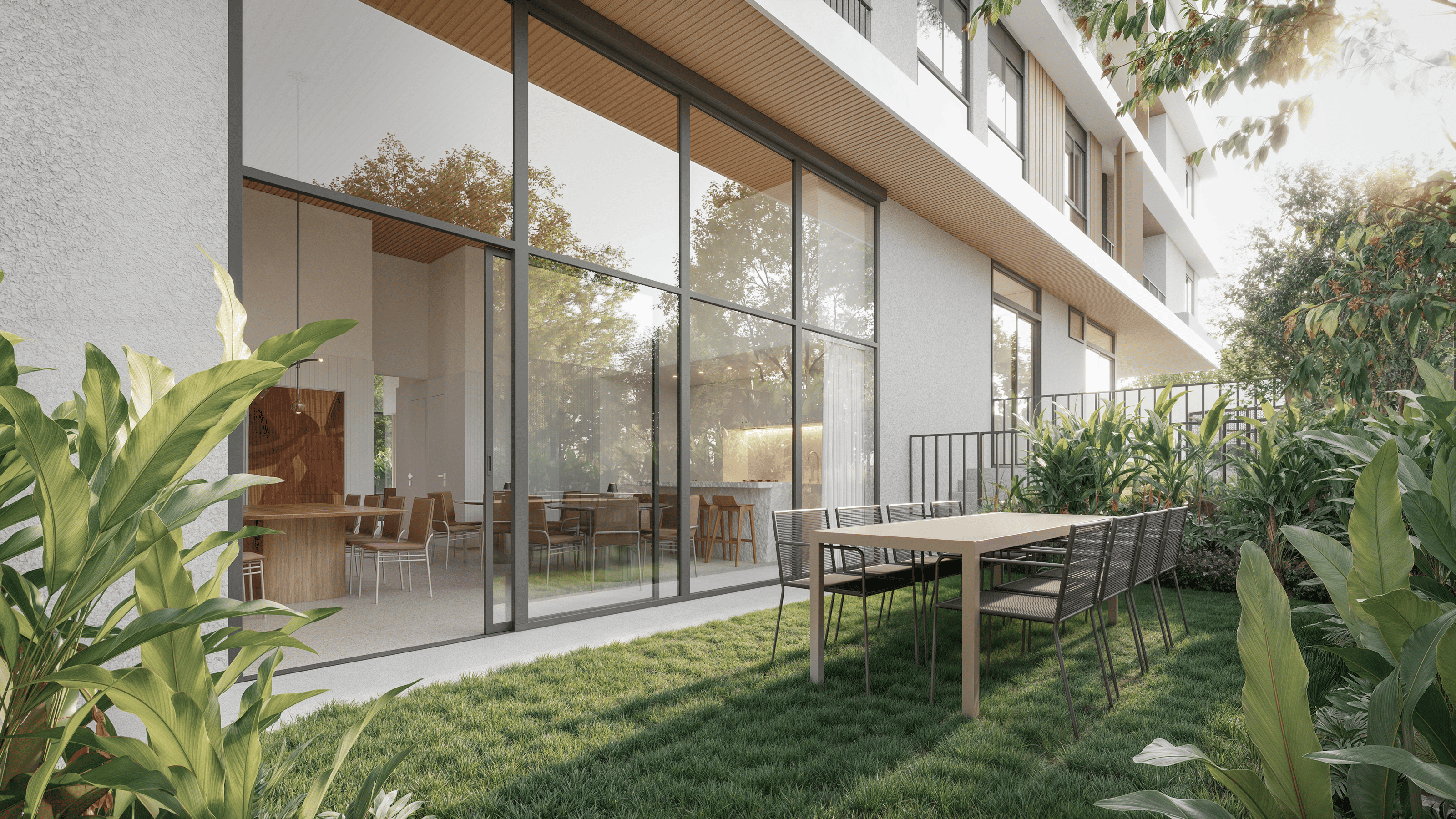 Área externa com paisagismo